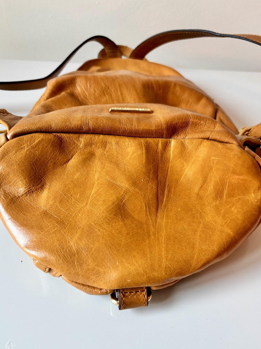 Rebecca Minkoff Cognac Mini Julian Leather Backpack Convertible Shoulder Bag - Picture 7 of 14